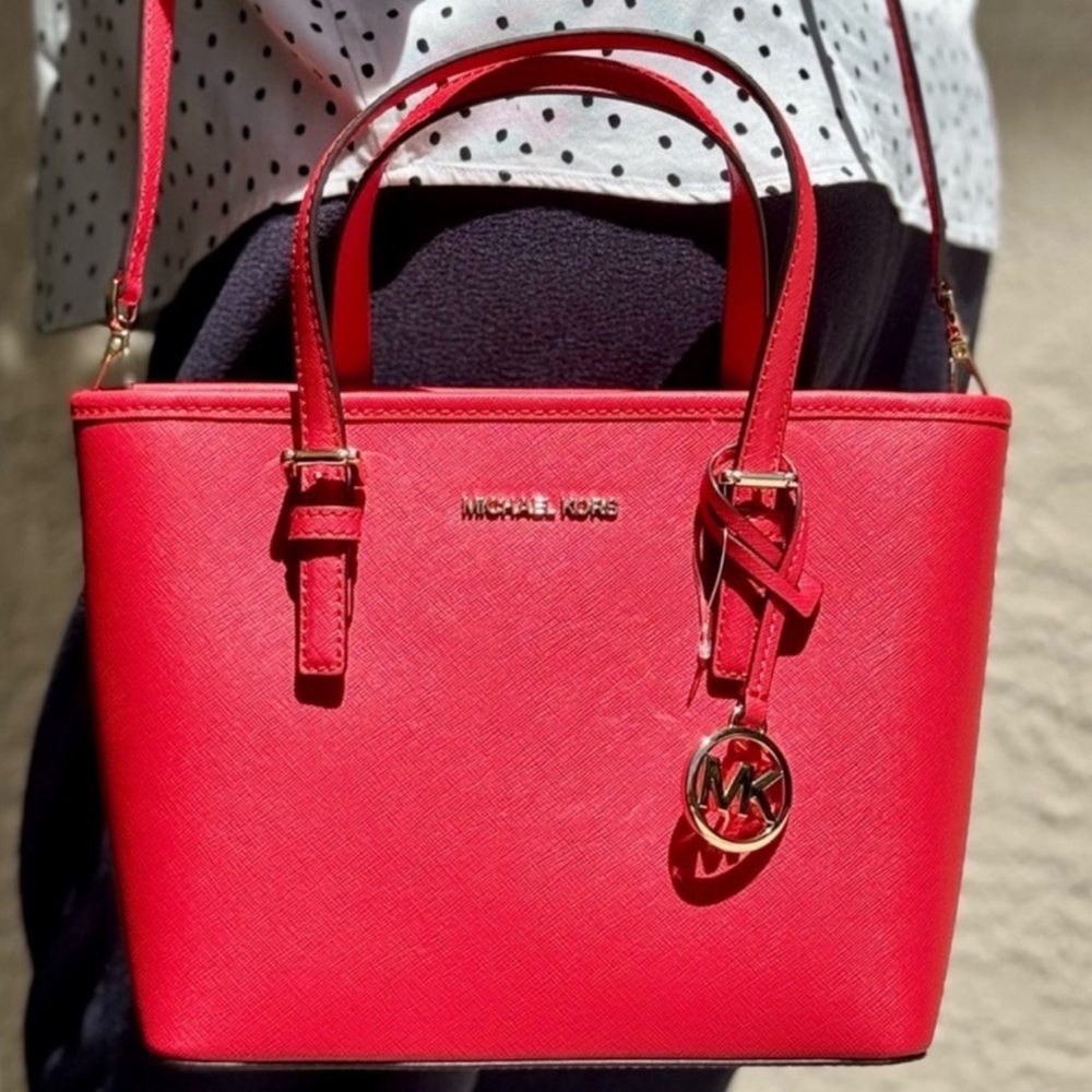 Michael Kors Jet Set Travel Extra-Small Top Zip Tote Bag Bright Red